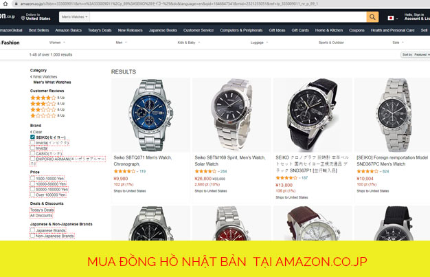 Trang web mua đồng hồ Nhật Bản Amazon
